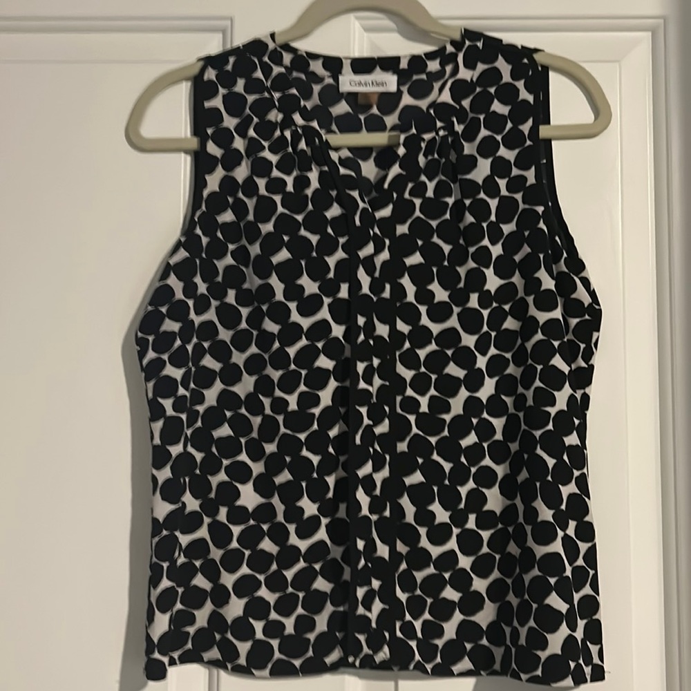Calvin Klein Size PM Polka Dot Sleeveless Blouse Top